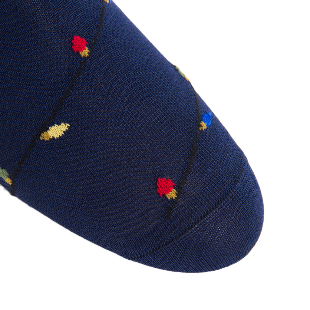 Classic-Navy-with Yolk, Green, Clematis Blue and Black Lights Cotton Sock Linked Toe Mid-Calf