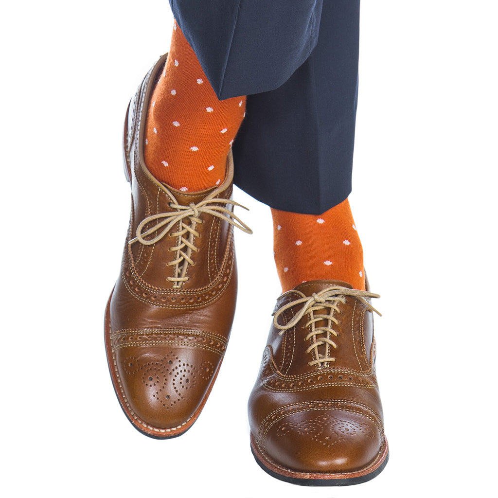 Burnt Orange with Cream Dot Fine Merino Wool Sock Linked Toe Mid-Calf Burnt Orange with Cream Dot Fine Merino Wool Sock Linked Toe Mid-Calf