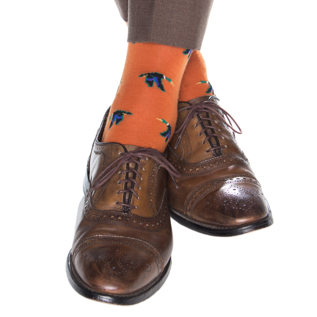 Burnt Orange with Flying Mallard Fine Merino Wool Sock Linked Toe OTC Burnt Orange with Flying Mallard Fine Merino Wool Sock Linked Toe OTC