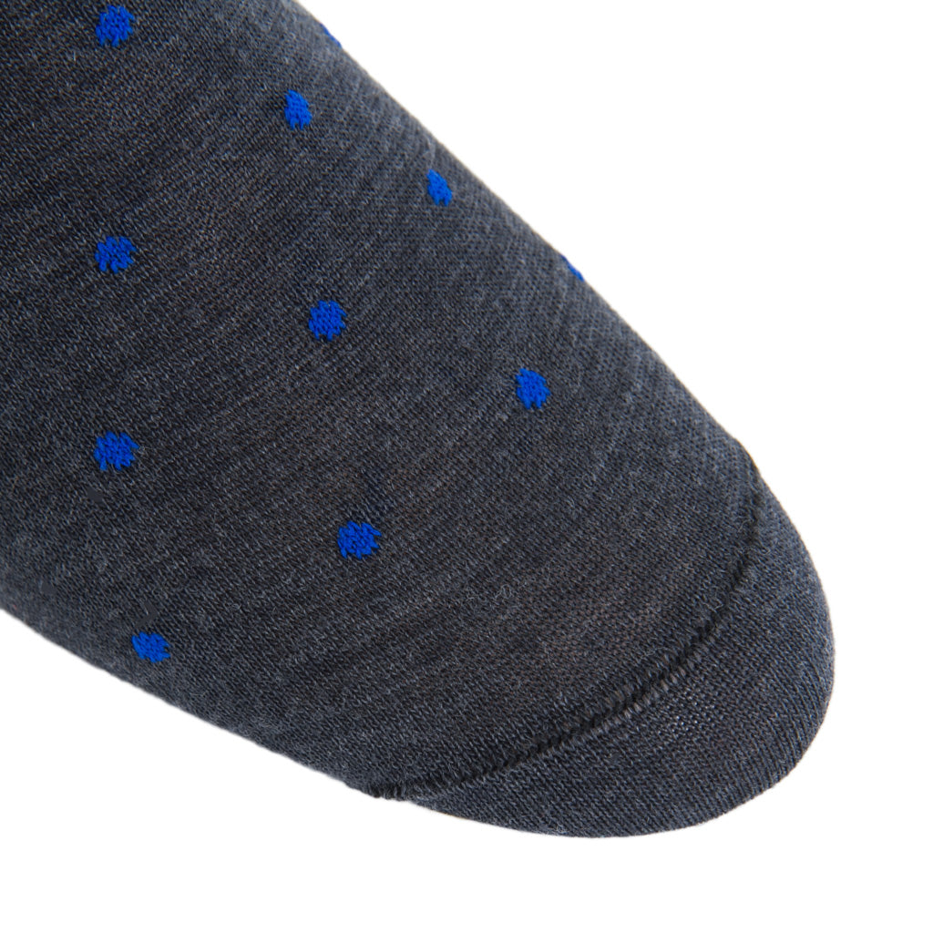 Charcoal with Cobalt Dot Fine Merino Wool Mid-Calf Sock