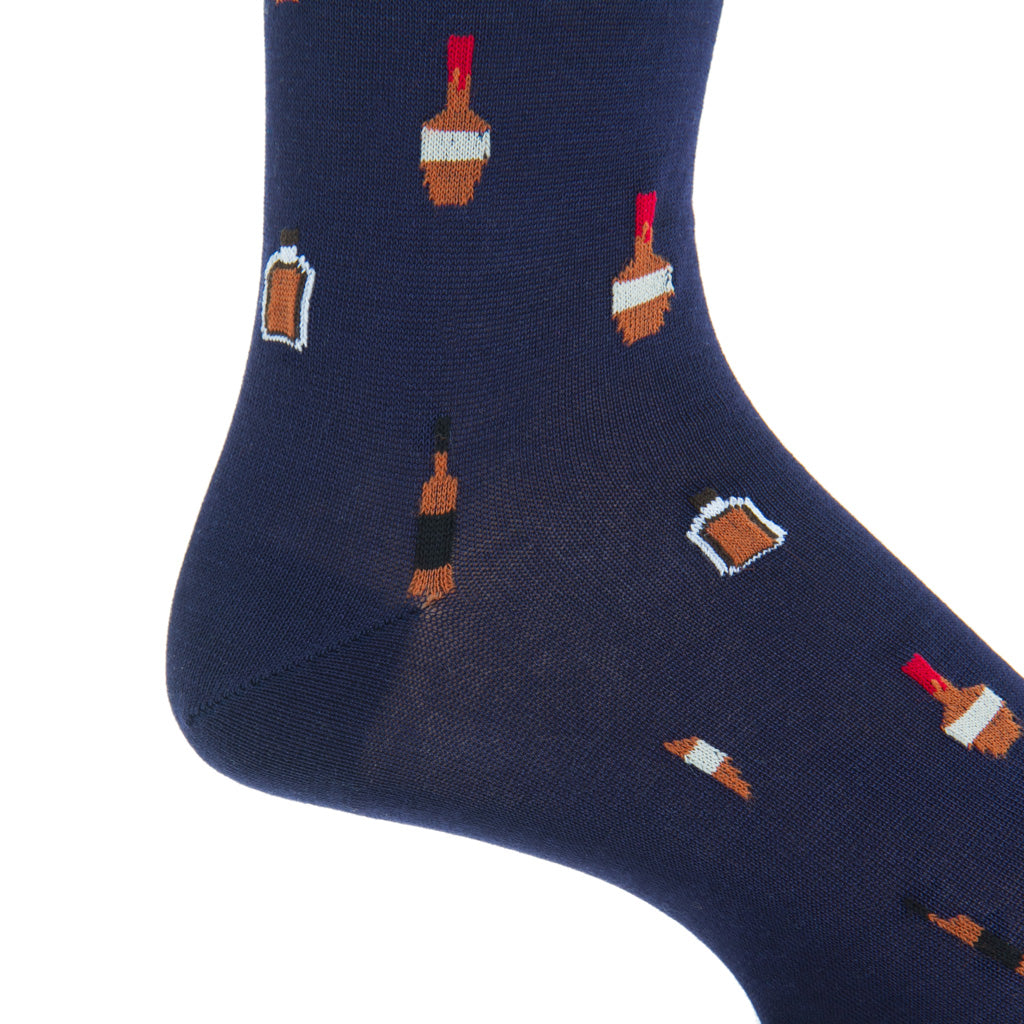 Mid-Calf-Navy-Bourbon-Bottle-Cotton-Sock