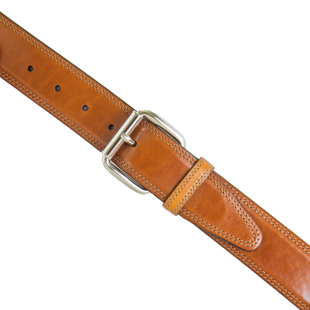 Cognac Italian Leather Belt with Nickel Roller Buckle 34 Cognac Italian Leather Belt with Nickel Roller Buckle 34