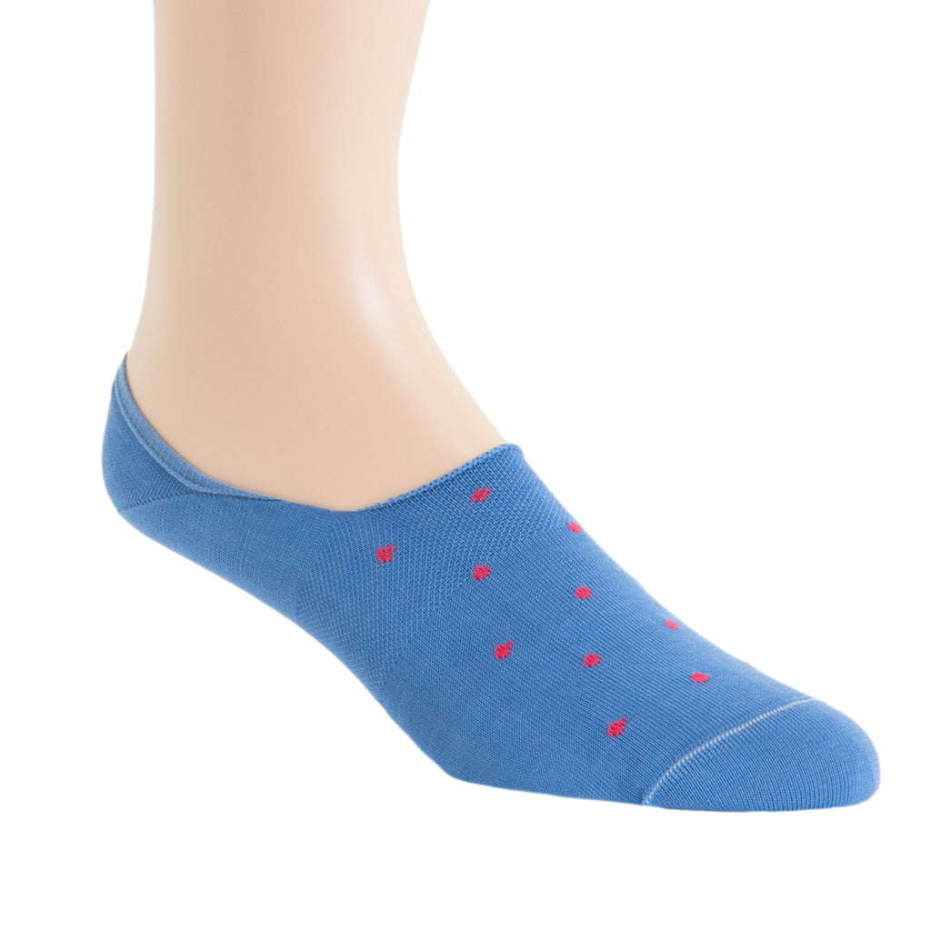 Azure with Coral Dots  Mercerized Cotton  High Vamp No-Show Sock