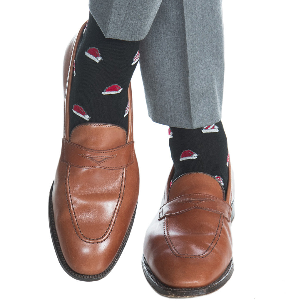 Made-In-USA-Black-Sock-With-Red-Santa-Hat-Cotton-Sock