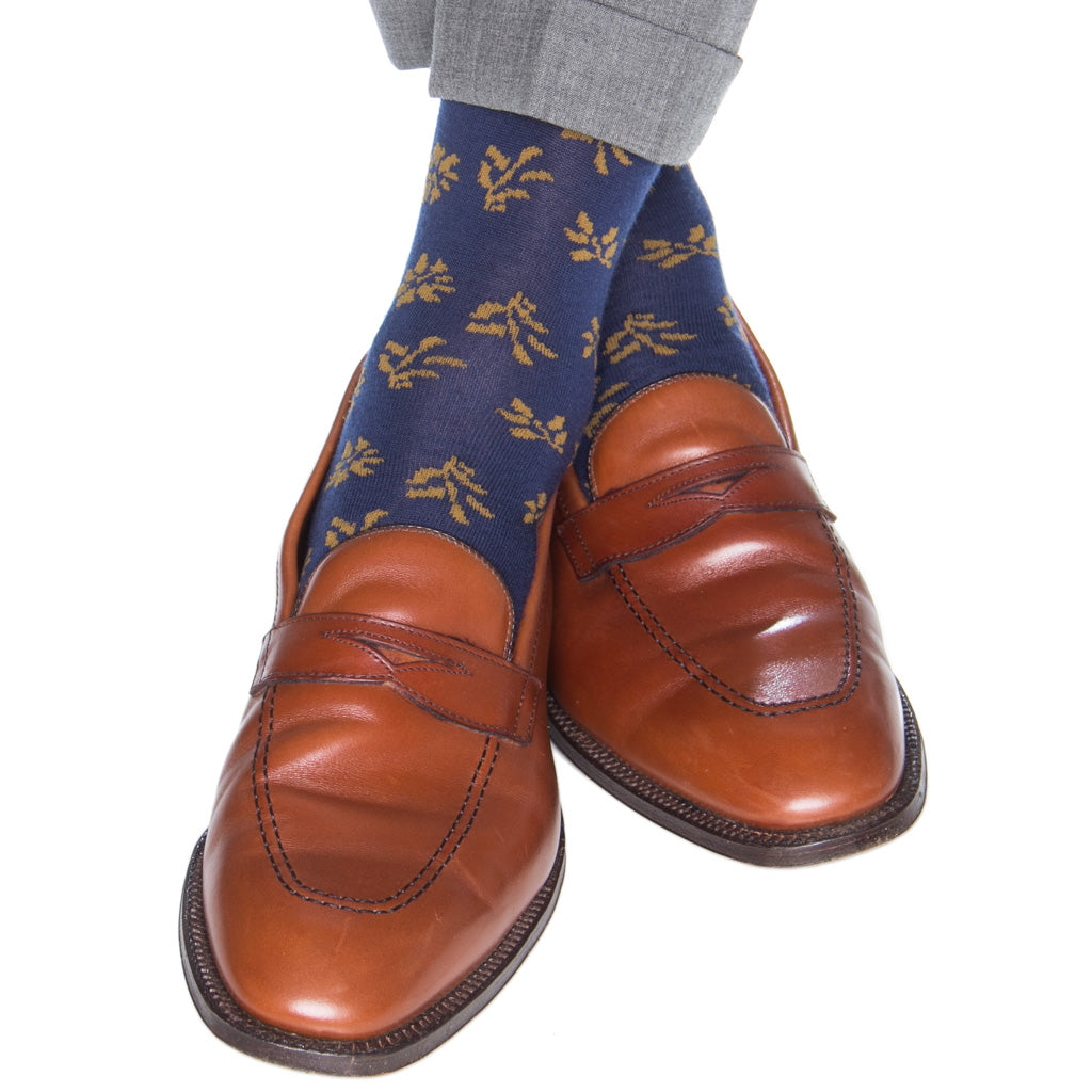 Dress-Navy-Gold-leaf-Sock-Wool-Made-In-USA