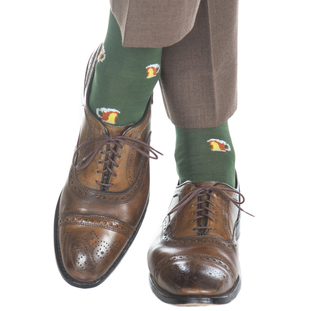 Pine Green with Bourbon Bottles Cotton Sock Linked Toe Mid-Calf Pine Green with Bourbon Bottles Cotton Sock Linked Toe Mid-Calf