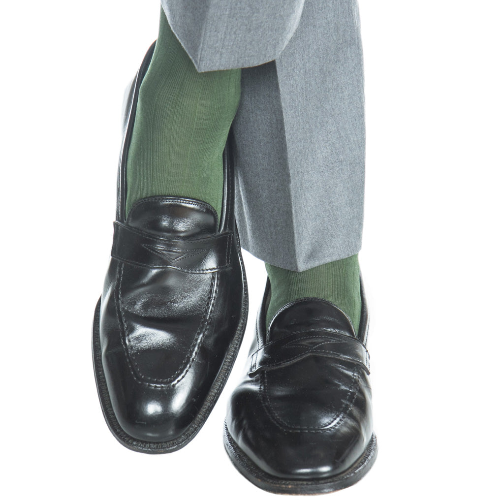 Forest Green Ribbed Cotton Sock Linked Toe OTC Forest Green Ribbed Cotton Sock Linked Toe OTC