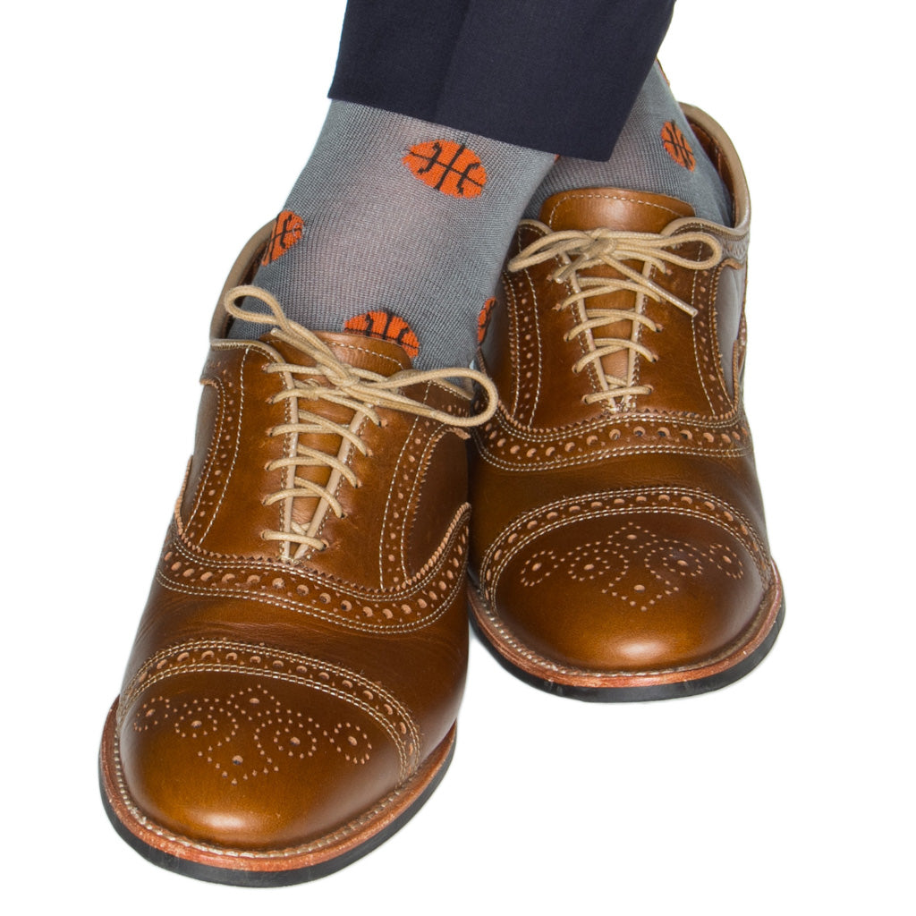 Grey-Orange-Basketball-Cotton-Sock