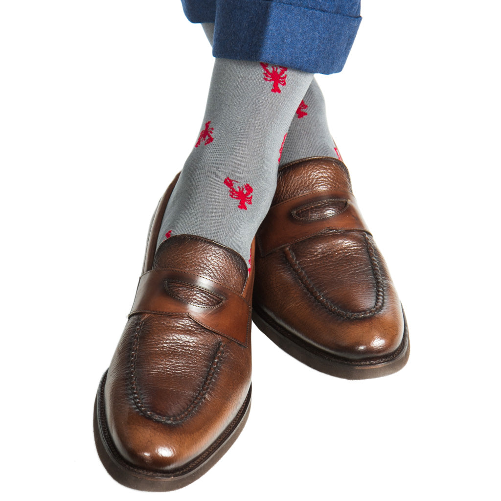 Grey-Red-Lobster-Mens-Sock