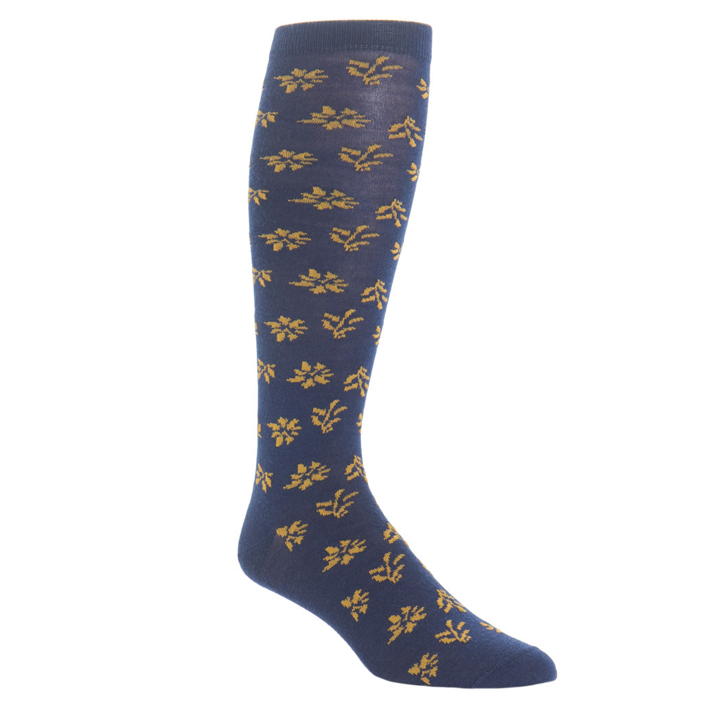 Over-The-Calf-Navy-Gold-Leaf-Sock
