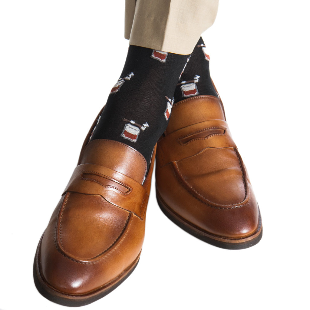 Black with Bourbon & Cigar Cotton Sock Linked Toe Mid-Calf Dapper Classics Black with Bourbon & Cigar Cotton Sock Linked Toe Mid-Calf Dapper Classics