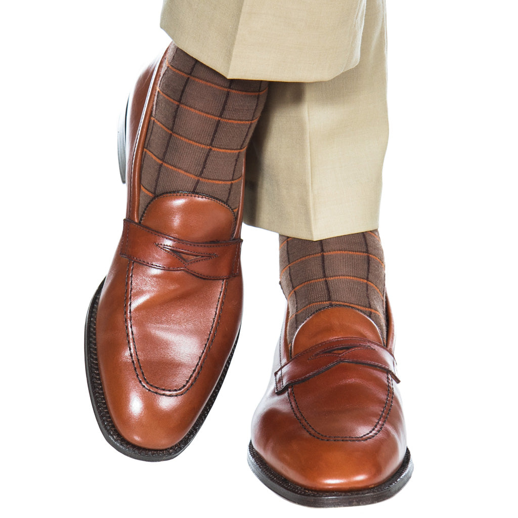 Patterned-Brown-Orange-Windowpane-Sock