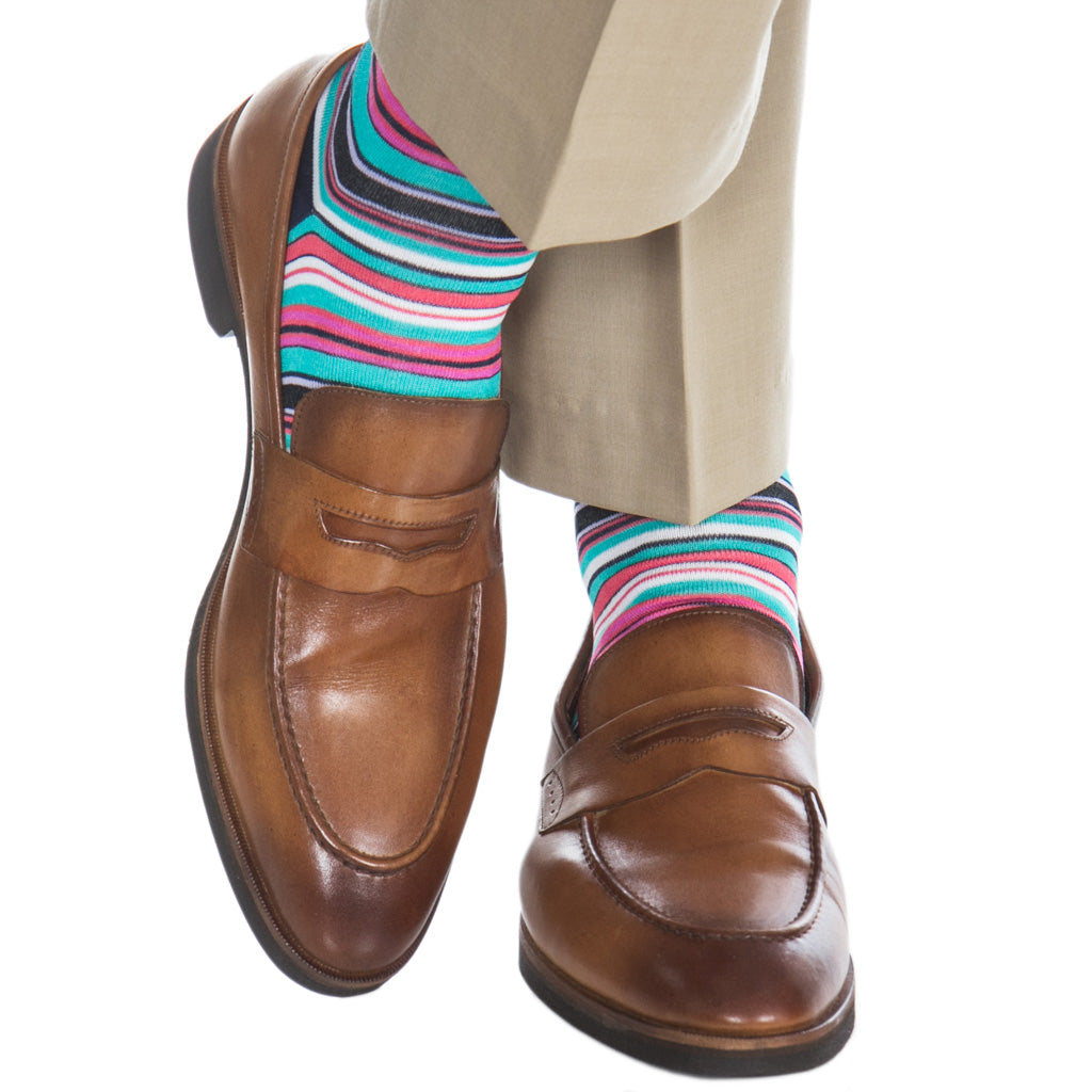 Pink-Rose-Teal-Navy-White-Coral-Cotton-Striped-Sock