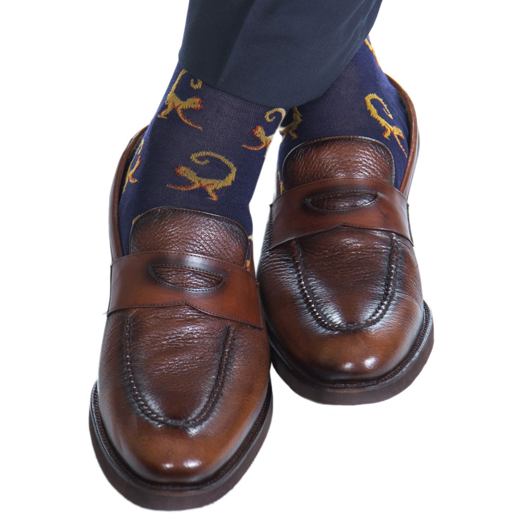 Bleu-Gold-Monkey-Cotton-Sock-USA