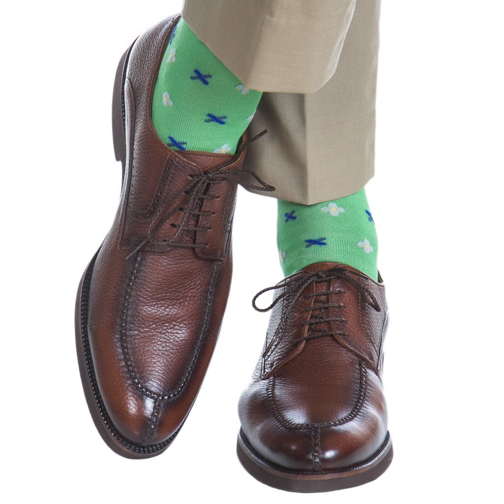 Grass-Green-Navy-Pink-Coral-Flower-Neat-Cotton-Sock