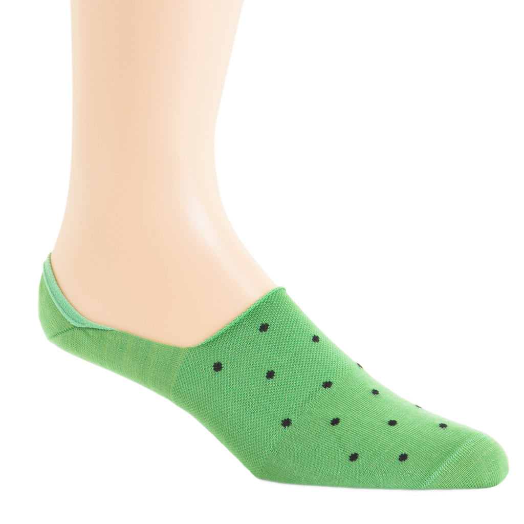 Grass Green with Navy Dots  Mercerized Cotton  High Vamp No-Show Sock