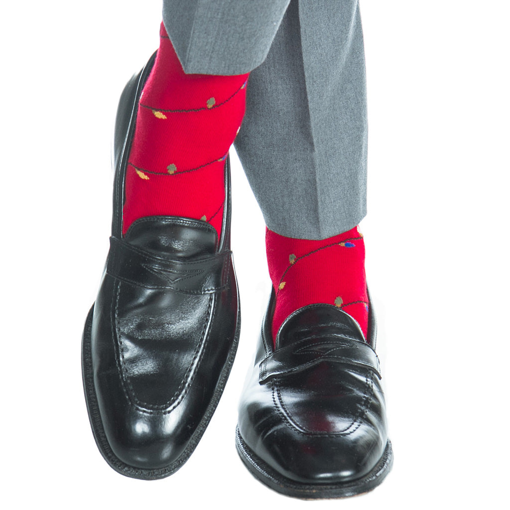 Red-Sock-With-Holiday-Lights-Cotton-USA-MADE