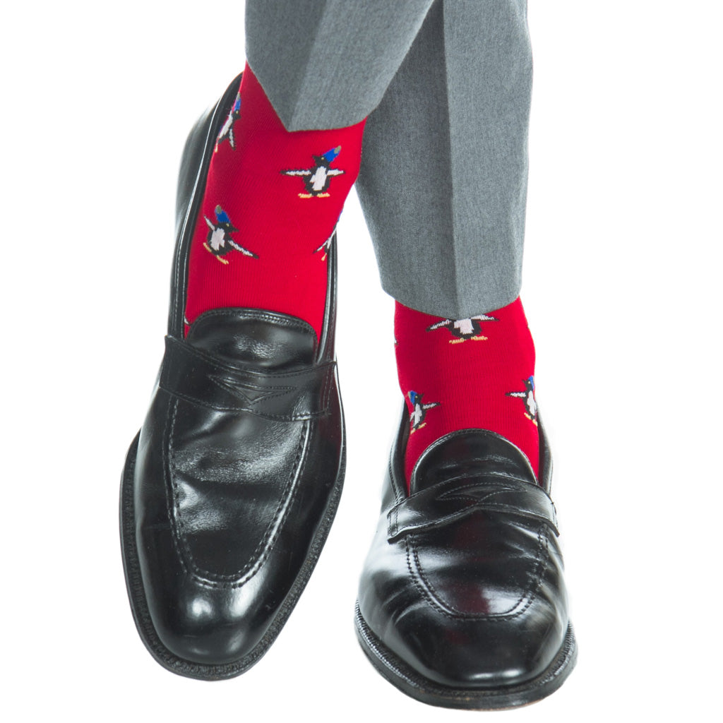 USA-Made-Red-Sock-With-Penguin-Cotton-Sock