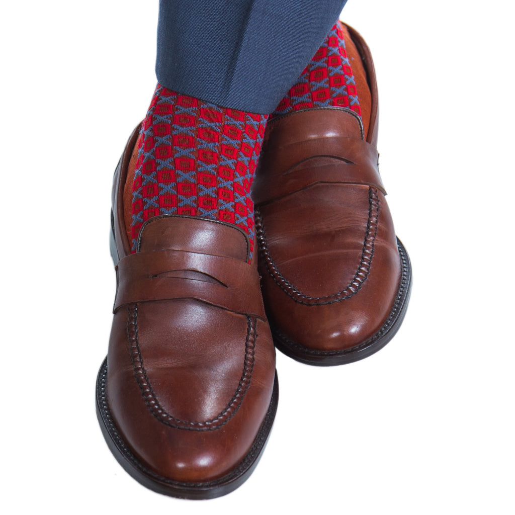 Patterned-Brown-Blue-Red-Cotton-Sock