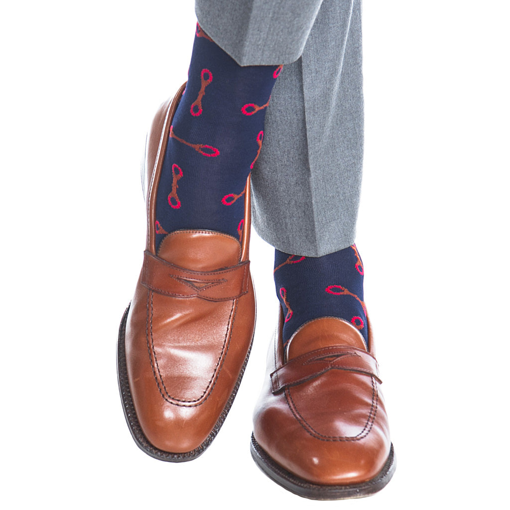 Navy-Red-Brown-Horsebit-Sock