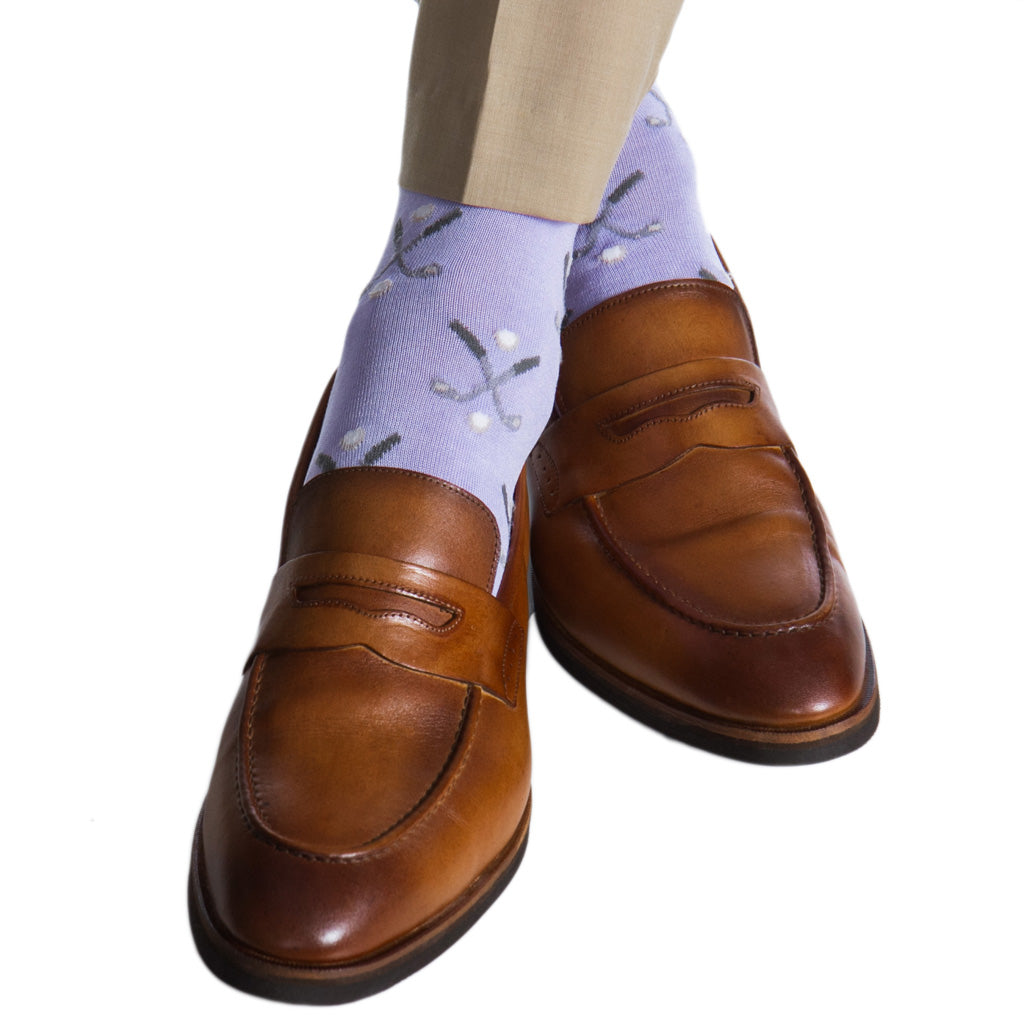 Lavender with Golf Club & Ball Cotton Over-the-Calf Sock