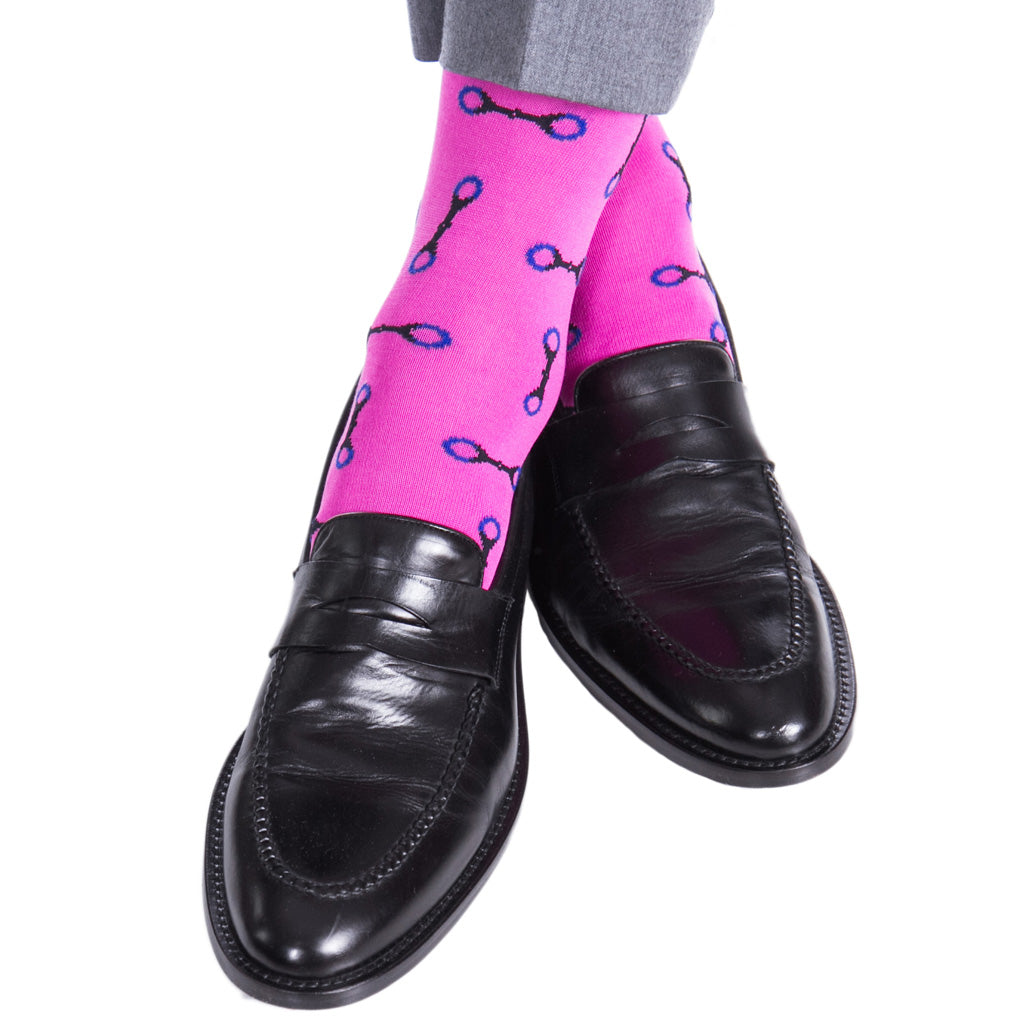 Horsebit-Pink-Blue-Black-Cotton-Scok