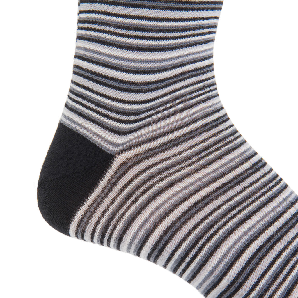 Black, Charcoal, Ash, and White Variegated Stripe Fine Merino Wool Mid-Calf Sock Black, Charcoal, Ash, and White Variegated Stripe Fine Merino Wool Mid-Calf Sock