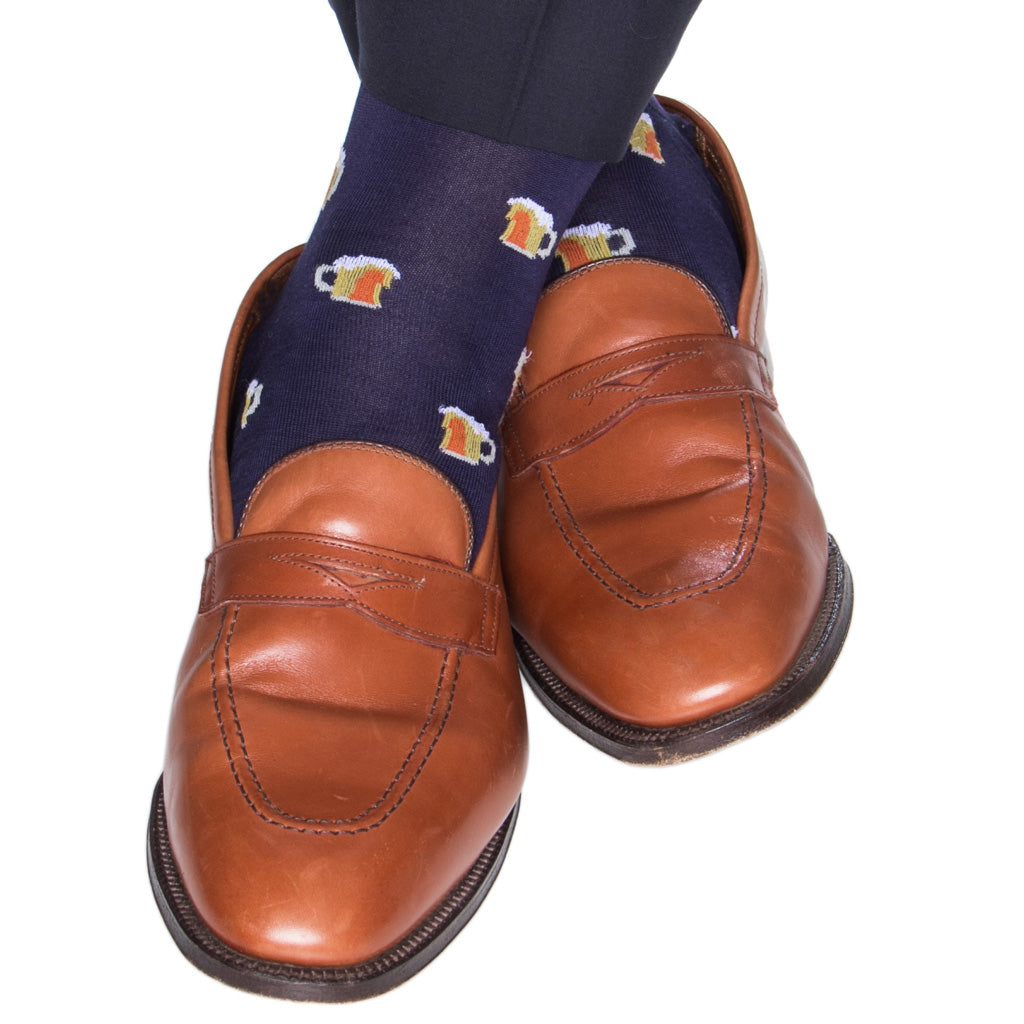 Dress Navy with Burnt Orange and Cream Beer Fine Merino Wool Sock LInk Dapper Classics Dress Navy with Burnt Orange and Cream Beer Fine Merino Wool Sock LInk Dapper Classics