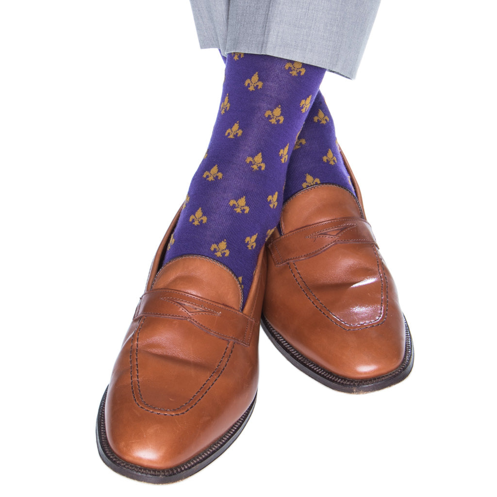 Fleur de Lys Gold Blue Socks by lathspell