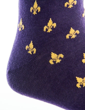 Purple and Yolk Fleur De Lis Merino Wool Linked Toe Over-The-Calf - over-the-calf - dapper-classics - 2