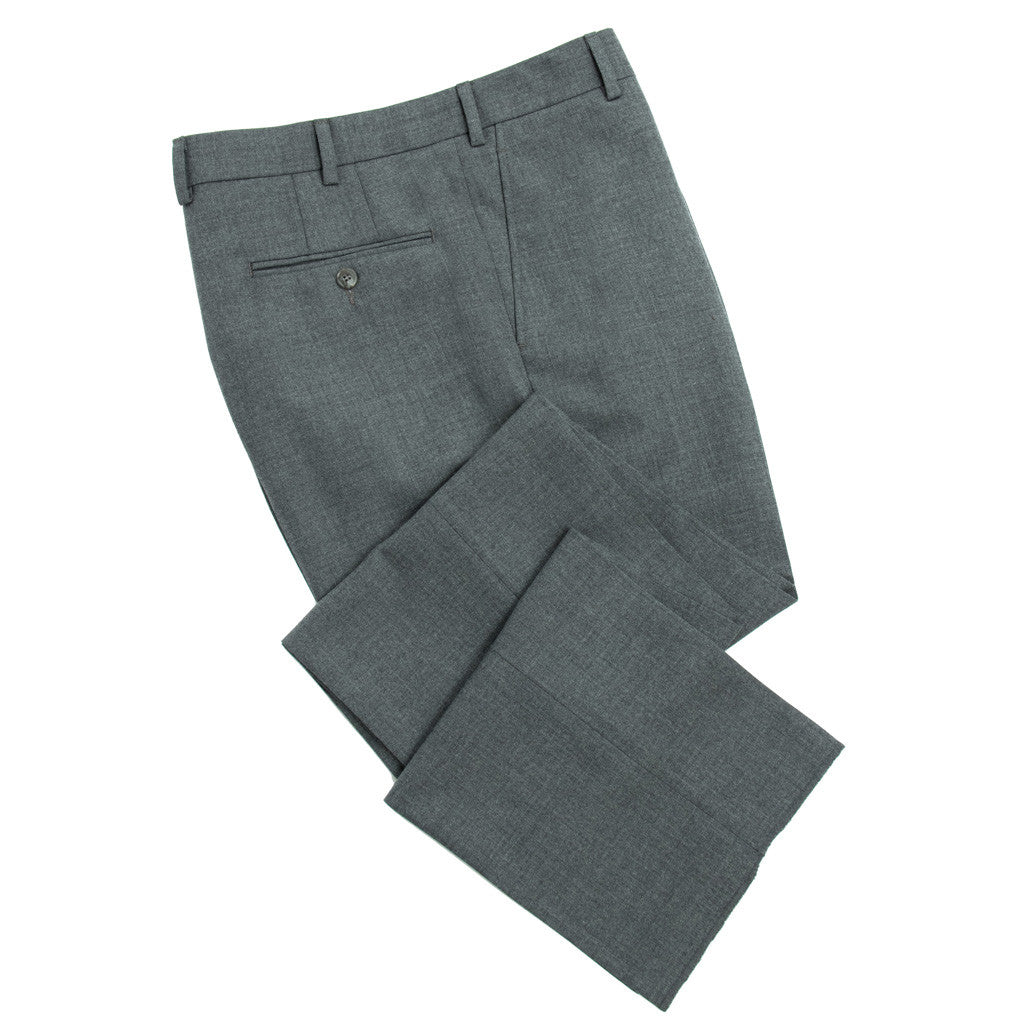 100% Fresco Merino Wool - Slim Fit - Mid Gray - trousers - dapper-classics - 1