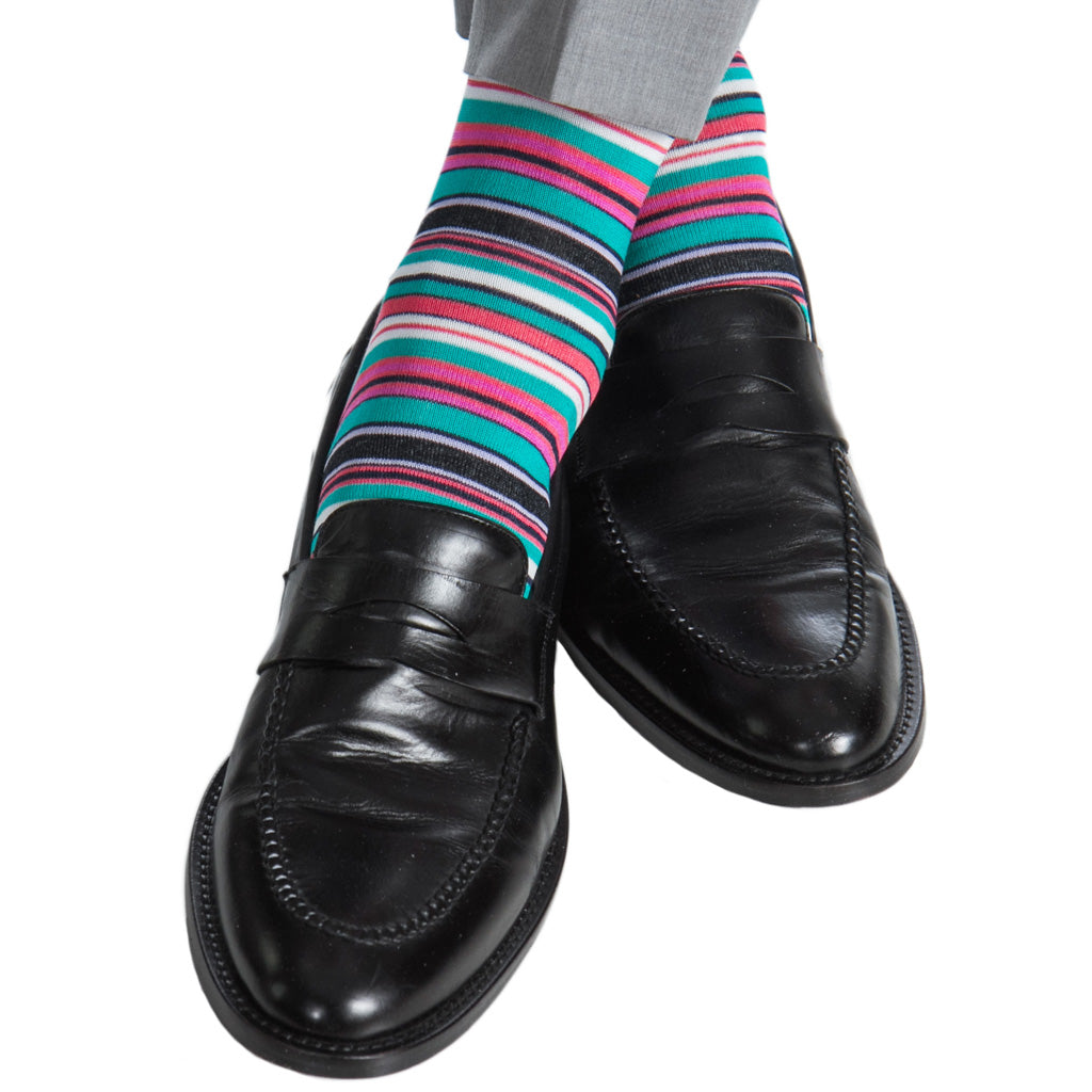 Pink-Rose-Lavendar-Teal-Navy-White-Striped-Sock