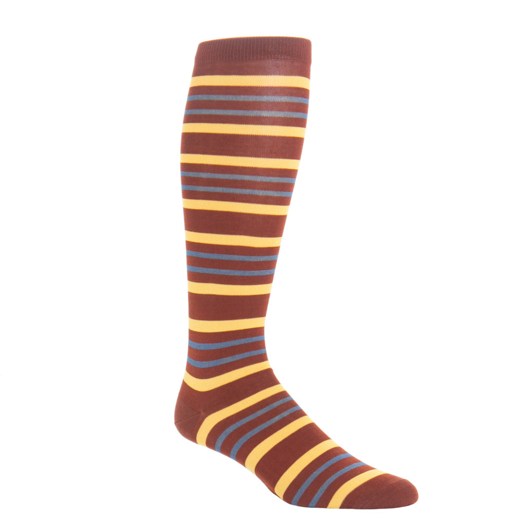 Whiskey-Brown-Yellow-Blue-Striped-Cotton-Sock