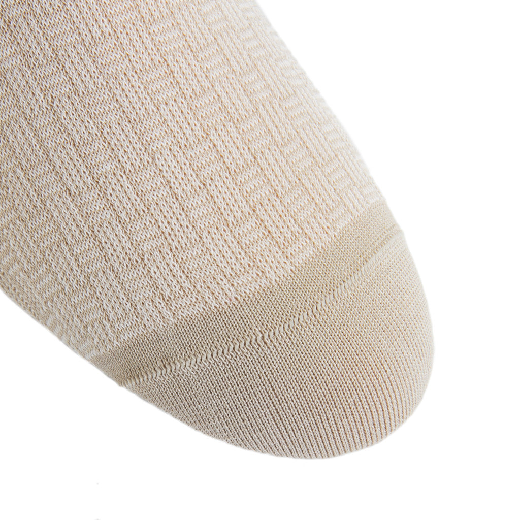 Tan with Cream Cross Hatch Cotton Mid-Calf Sock