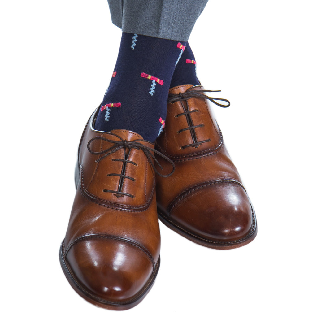 Corkscrew-Navy-Coral-Cotton-Sock