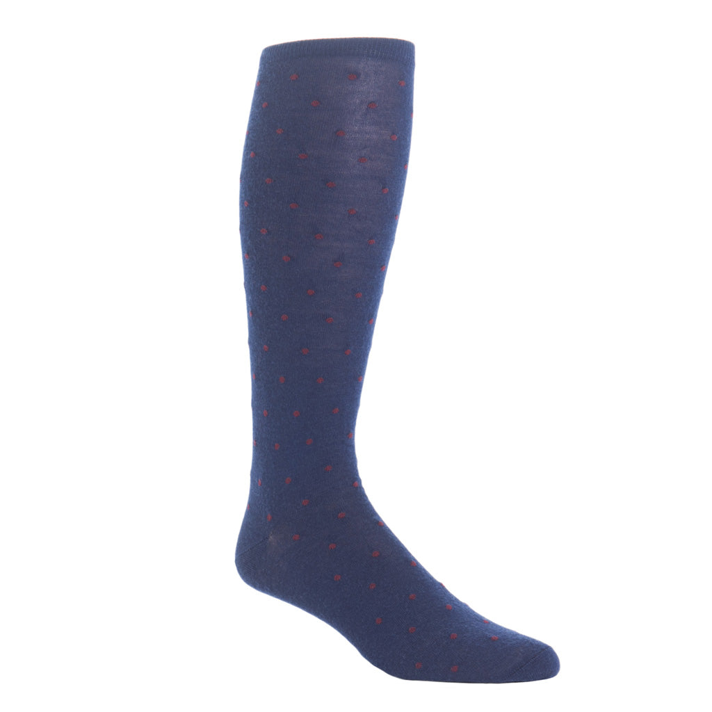 Dress Navy with Burgundy Dot Fine Merino Wool Sock Linked Toe OTC Dress Navy with Burgundy Dot Fine Merino Wool Sock Linked Toe OTC