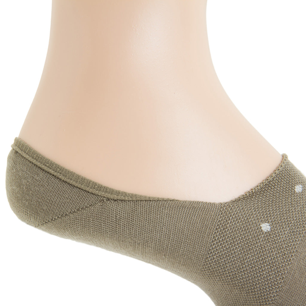 Taupe with Cream Dots  Fine Merino Wool  High Vamp No-Show Sock
