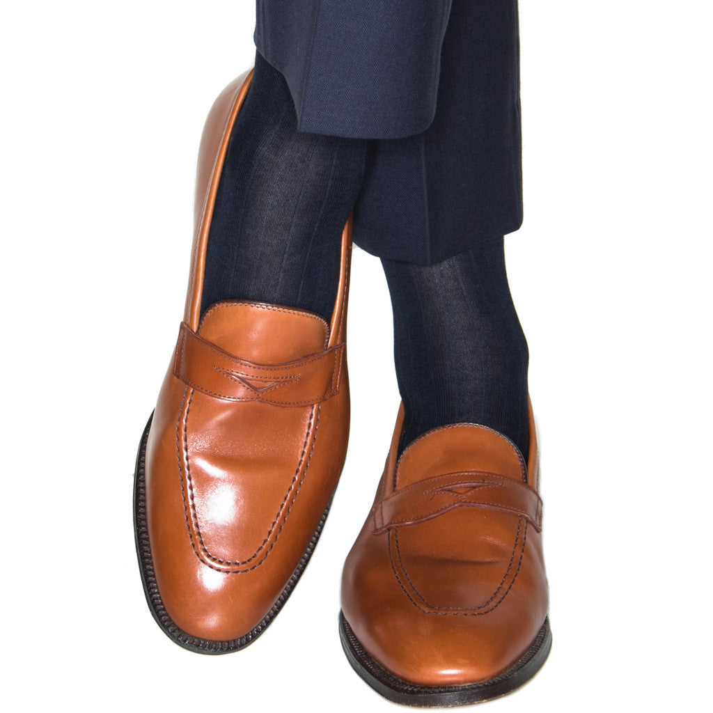 Black Ribbed Cotton Linked Toe Mid-Calf - mid-calf - dapper-classics