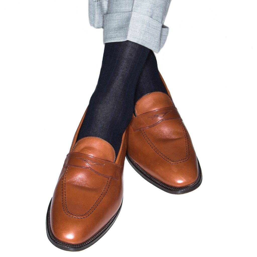 Black Ribbed Sock Linked Toe OTC - over-the-calf - dapper-classics