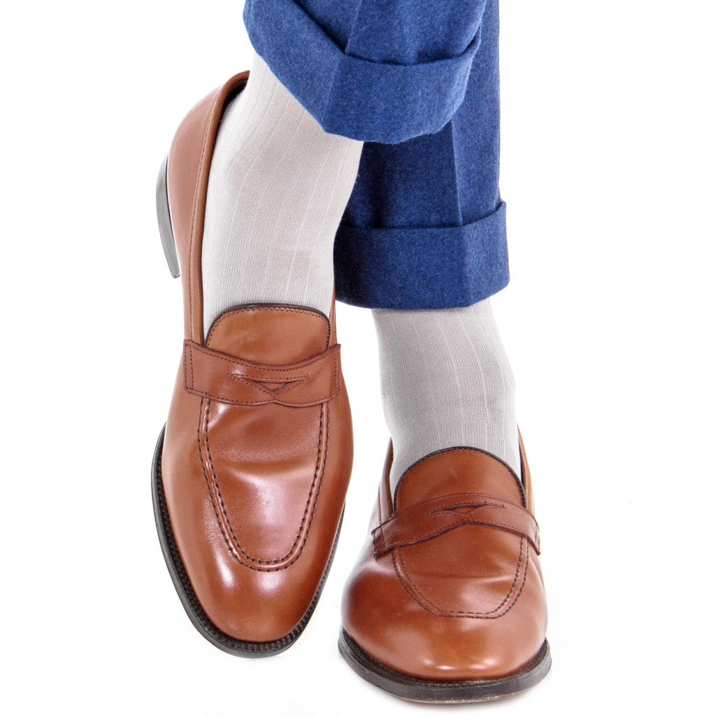 Light Grey Ribbed Linked Toe Mid-Calf - mid-calf - dapper-classics