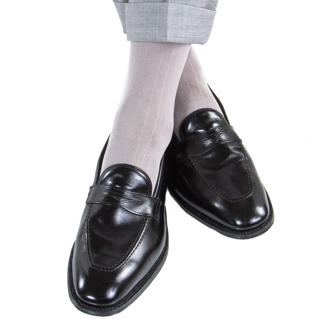 Light Grey Ribbed Linked Toe Mid-Calf - mid-calf - dapper-classics