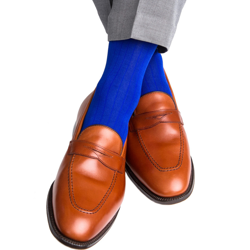 Clematis Blue Ribbed Sock Linked Toe OTC - over-the-calf - dapper-classics