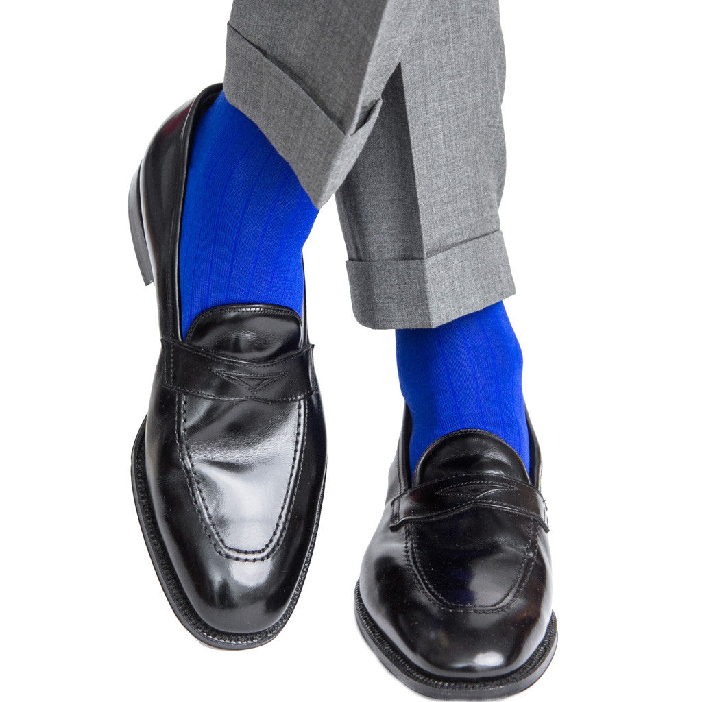 Clematis Blue Ribbed Sock Linked Toe OTC - over-the-calf - dapper-classics