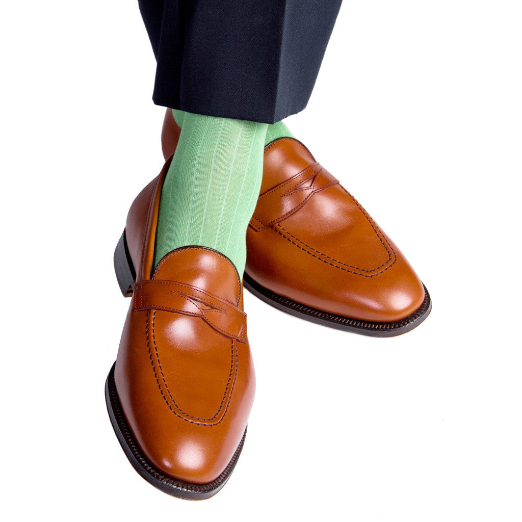 Green Grass Ribbed Linked Toe Mid-Calf - mid-calf - dapper-classics 