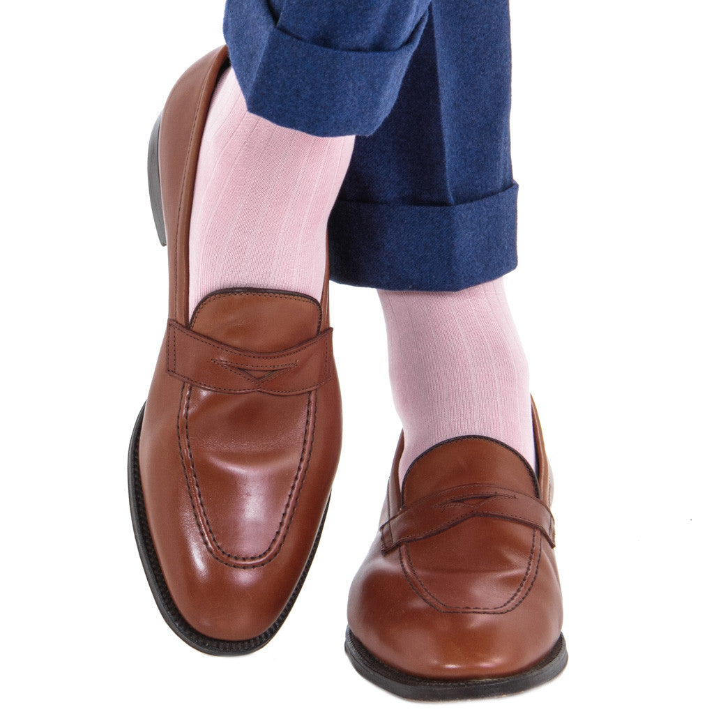 Pink Ribbed Sock Linked Toe Mid-Calf - mid-calf - dapper-classics 