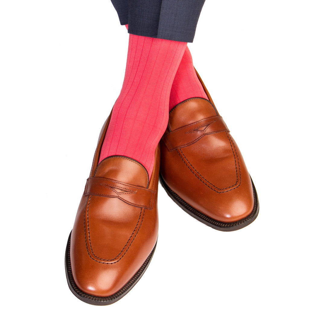 Coral Ribbed Socks Linked Toe OTC - over-the-calf - dapper-classics 