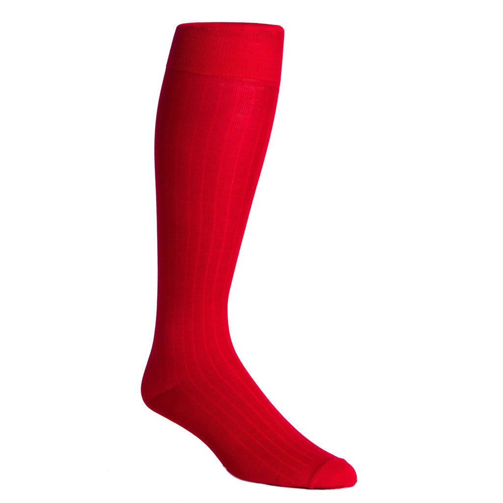 Red Ribbed Sock Fine Merino Wool Linked Toe Over-The-Calf - over-the-calf - dapper-classics
