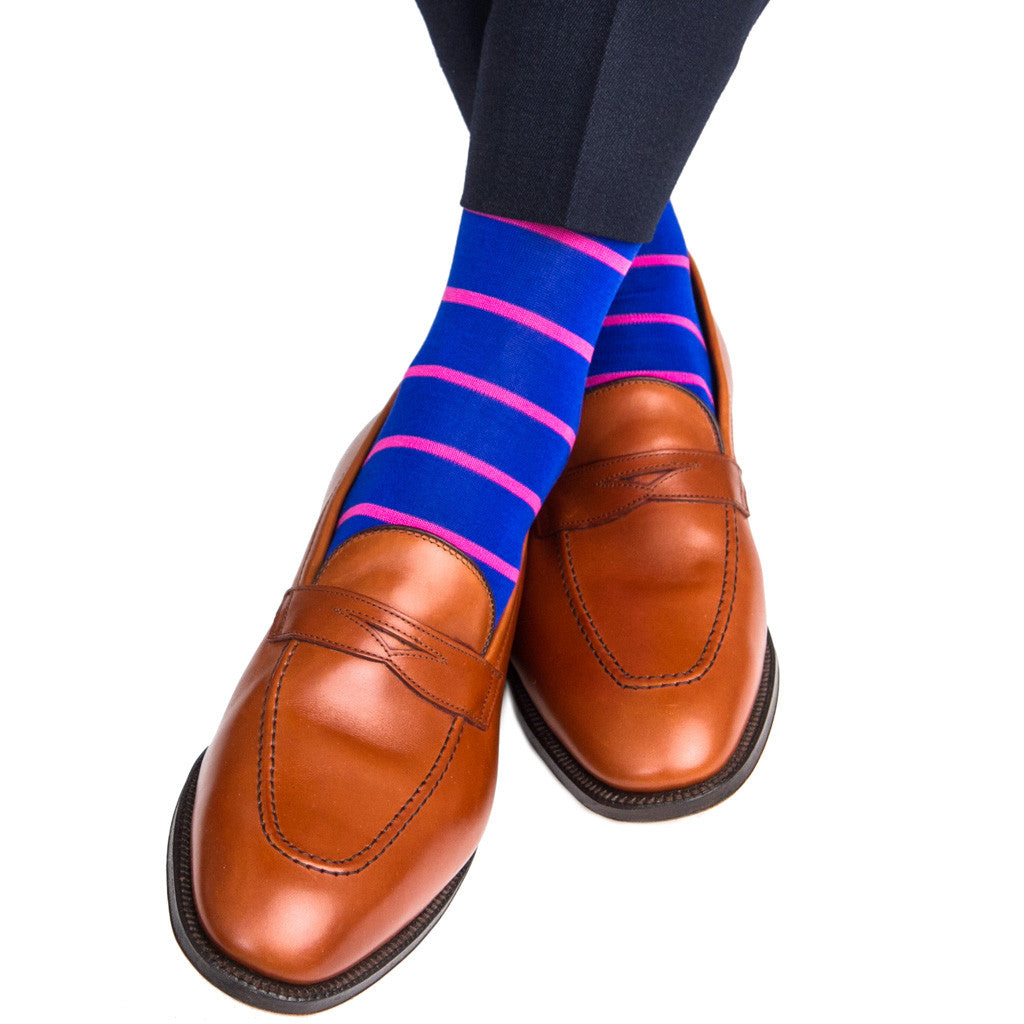 Clematis Blue with Rose Stripe Linked Toe Mid-Calf - mid-calf - dapper-classics 