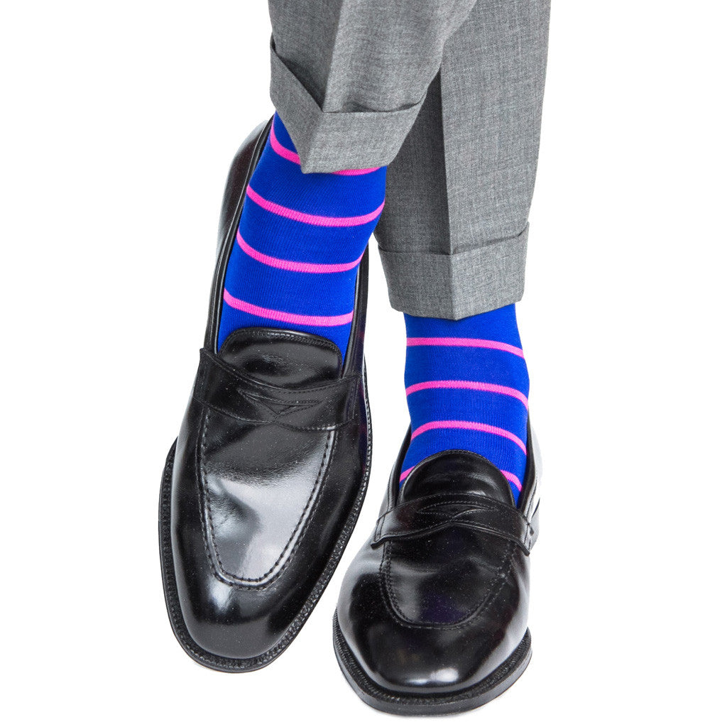 Clematis Blue with Rose Stripe Linked Toe Mid-Calf - mid-calf - dapper-classics 