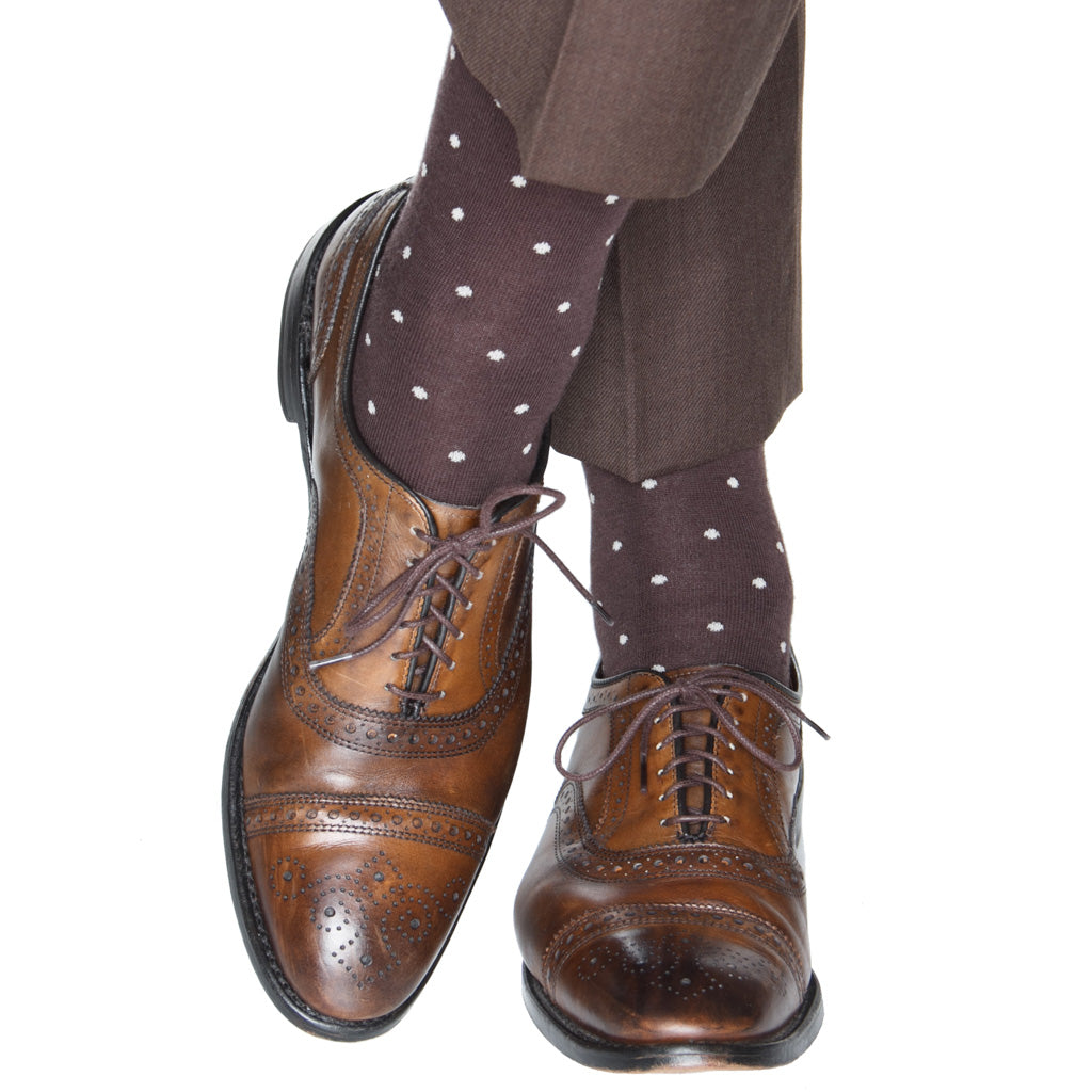 Coffee Brown with Tan Dot Sock Fine Merino Wool Linked Toe OTC Coffee Brown with Tan Dot Sock Fine Merino Wool Linked Toe OTC